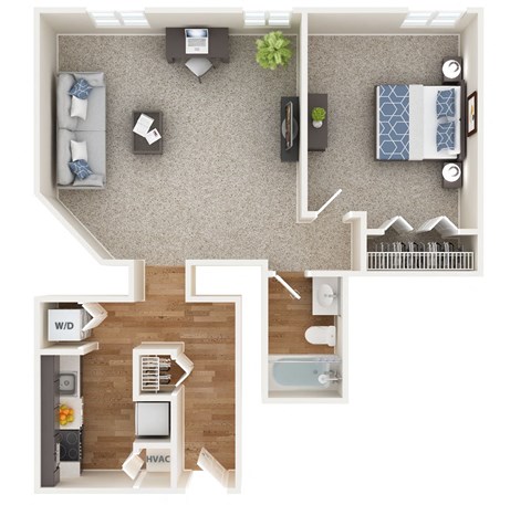 Floor plan for 1 bed, 1 bath, 650 sqft
